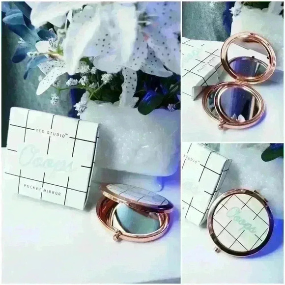 Yes Studio YS White with Rose Gold Tone Pocket Mirror - Picture 1 of 13